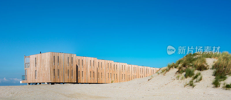 hoek van holland海滩上的木制度假屋